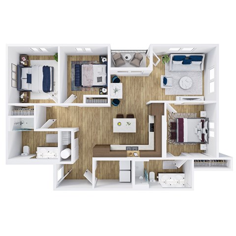 Floor plan for 3 beds, 2 baths, 1281 sqft